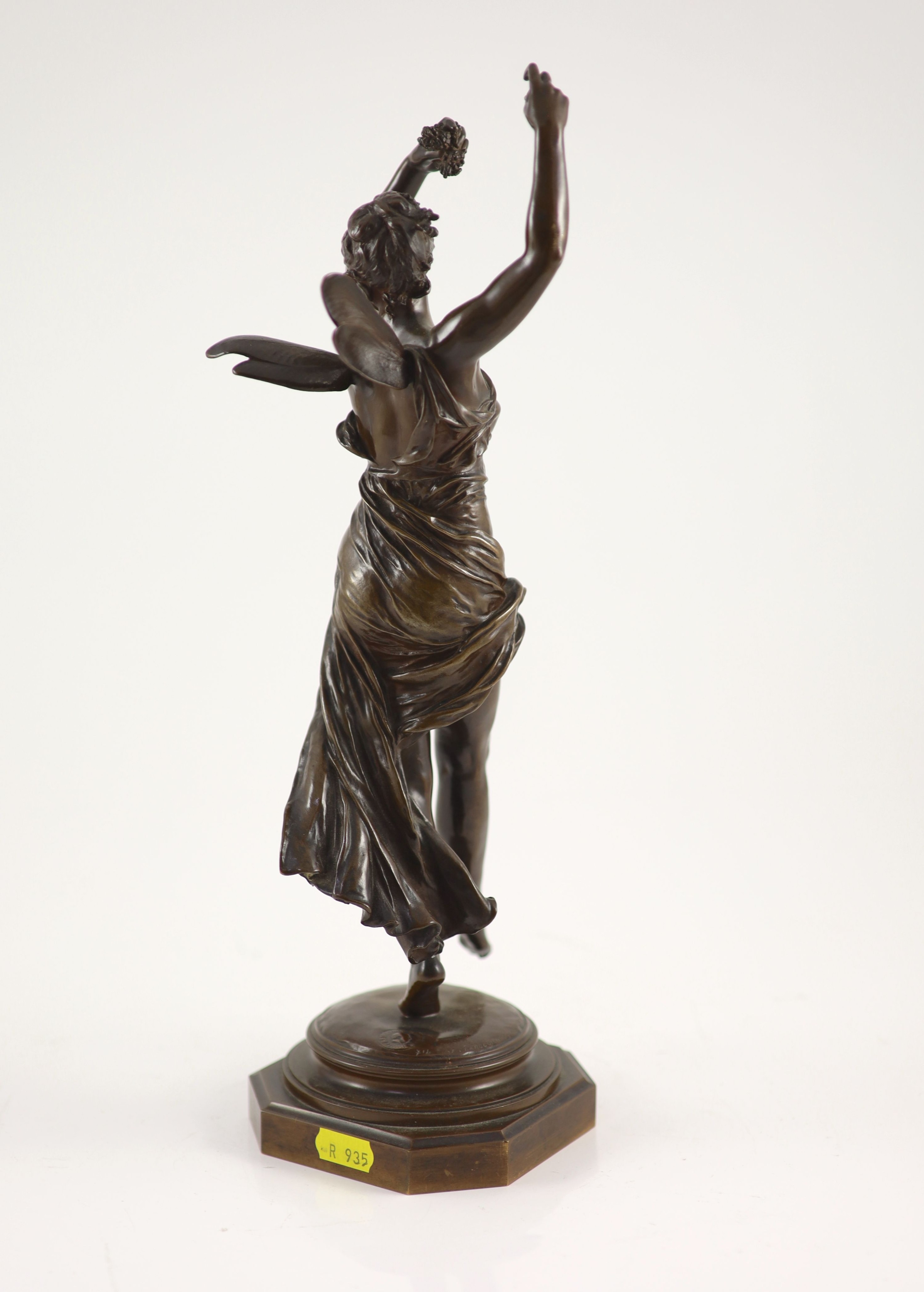 Eugene Delaplanche (French, 1836-1891), a bronze figure of the nymph 'Zephyr' H 40cm. W 12cm.